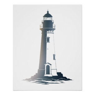 Leuchtturm Sea Illustration Silhouette Style Poster
