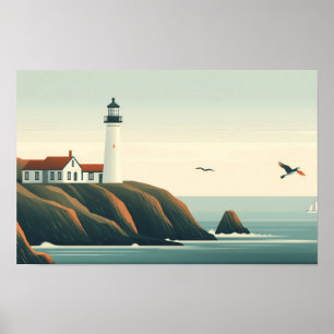 Leuchtturm Seakoast Grafik Zeichnend Illustration Poster