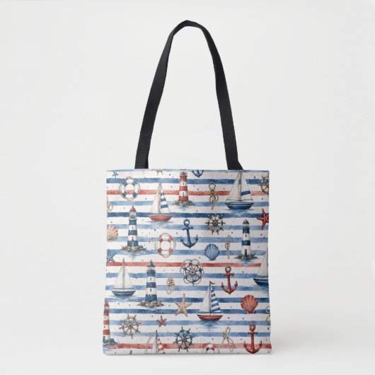 Leuchtturm-Segelboot-Anker-Strand-Design Tasche (Vorderseite)