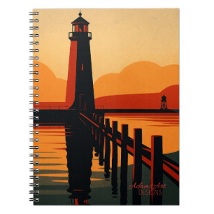 Leuchtturm-Silhouette bei Sonnenuntergang Notizblock