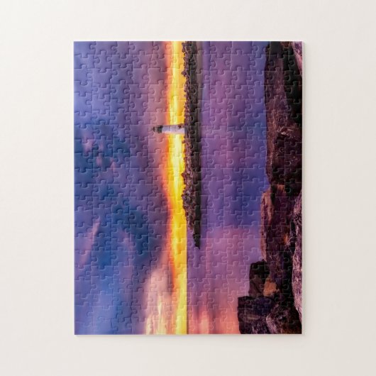 Leuchtturm & Sonnenuntergang Foto Puzzle mit Gesch (Vertikal)