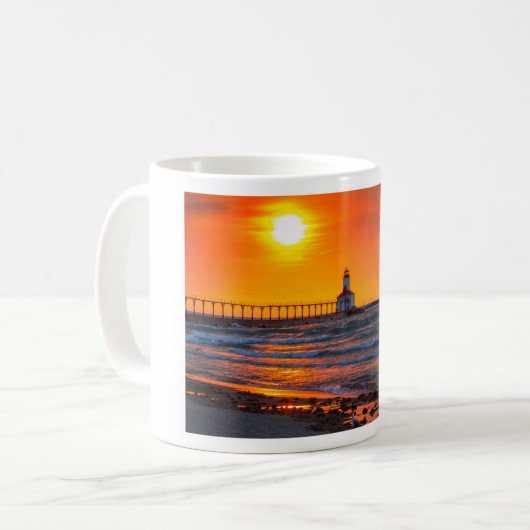 Leuchtturm-Sonnenuntergang Kaffeetasse (Vorderseite Links)