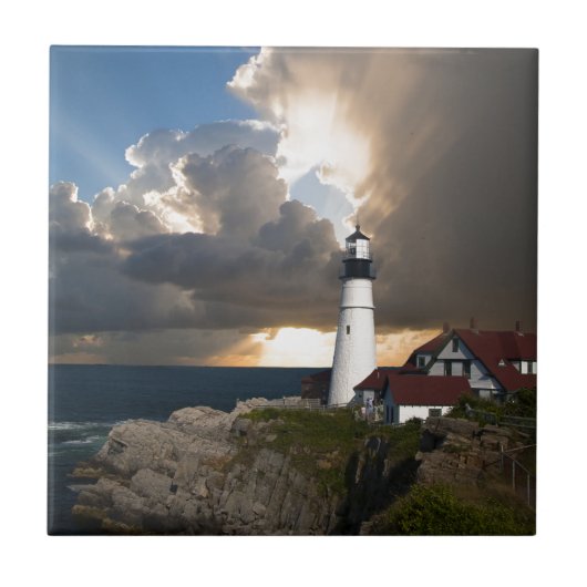 Leuchtturm-Sonnenuntergang: Portsmouth, Fliese (Vorderseite)