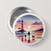 Leuchtturm-Sonnenuntergang-Spaziergang Küstenlands Button (Vorne & Hinten)