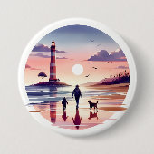 Leuchtturm-Sonnenuntergang-Spaziergang Küstenlands Button (Vorderseite)