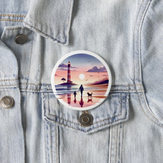 Leuchtturm-Sonnenuntergang-Spaziergang Küstenlands Button (Beispiel)