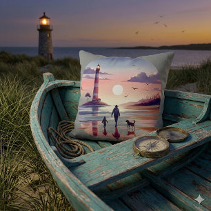 Leuchtturm Sonnenuntergang Spaziergang Küstenlands Kissen