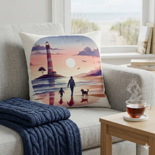 Leuchtturm Sonnenuntergang Spaziergang Küstenlands Kissen