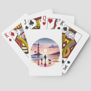 Leuchtturm-Sonnenuntergang-Spaziergang Küstenlands Spielkarten