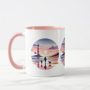 Leuchtturm-Sonnenuntergang-Spaziergang Küstenlands Tasse