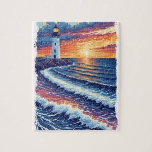 Leuchtturm Sonnenuntergangshimmel Puzzle