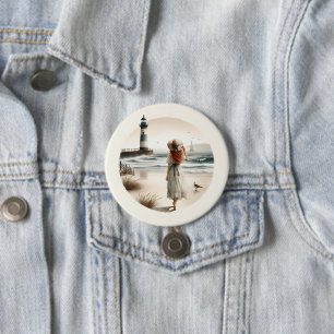 Leuchtturm-Spaziergang am Meer Knopf Button