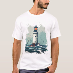 Leuchtturm strahlt über Wellen - Minimalistische K T-Shirt