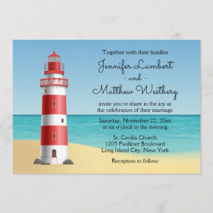 Leuchtturm Strand Blau Nautische Hochzeit Einladung
