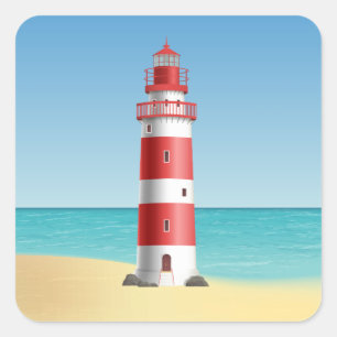 Leuchtturm-Strand-Hochzeit Ozean-Strand-Brautjungf Quadratischer Aufkleber
