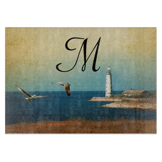 Leuchtturm-Strand-Monogramm-Glasschneiden-Brett Schneidebrett (Vorderseite)