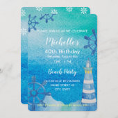 Leuchtturm Strand Wasserfarbe Handbemalte Einladun Einladung (Vorne/Hinten)