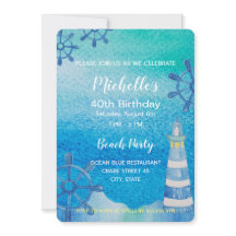 Leuchtturm Strand Wasserfarbe Handbemalte Einladun