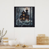 Leuchtturm stürmische Nacht Poster (Küche)