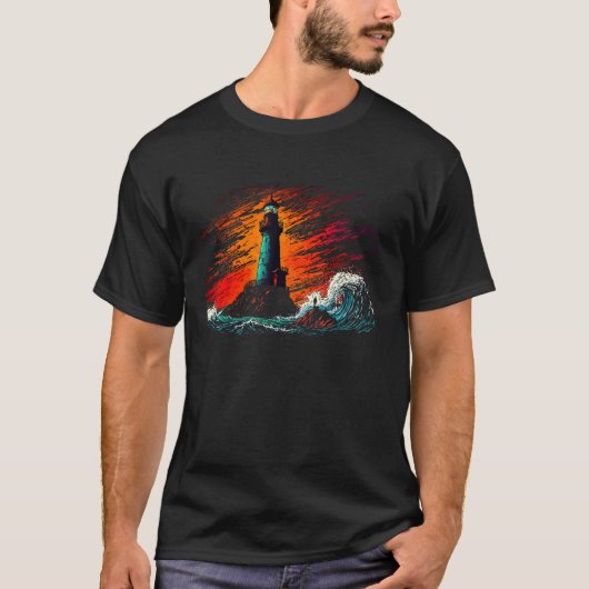 Leuchtturm Sturmwellen schöne Aquarellkunst T-Shirt (Vorderseite)