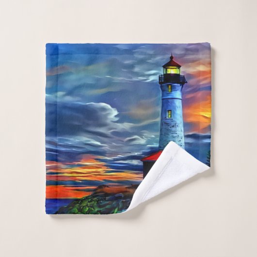 Leuchtturm Sunset Badhandtuch Set (Waschlappen)