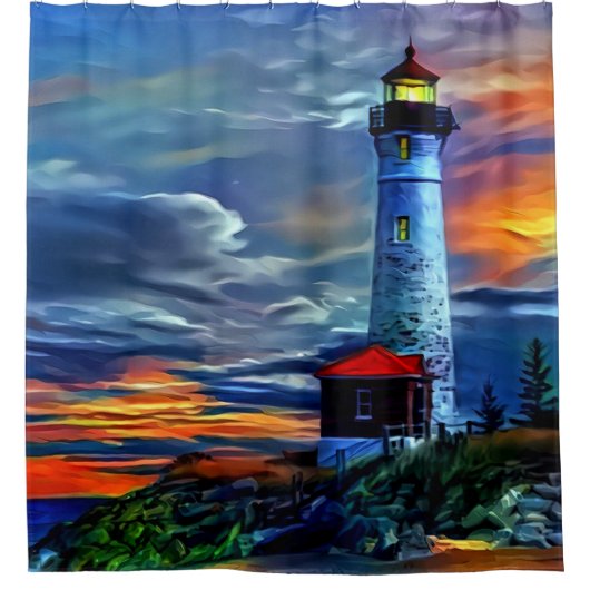 Leuchtturm Sunset Duschvorhang (Vorderseite)