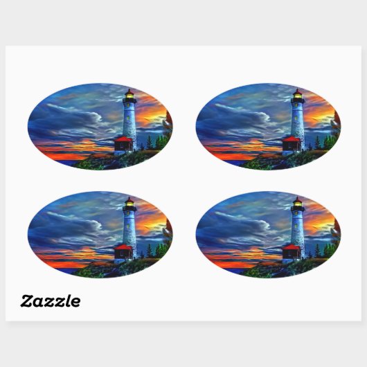 Leuchtturm Sunset Ovaler Aufkleber (Blatt)
