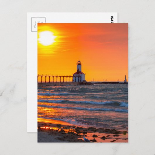 Leuchtturm Sunset Postkarte (Vorne/Hinten)
