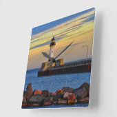 Leuchtturm Sunset Quadratische Wanduhr (Winkel)