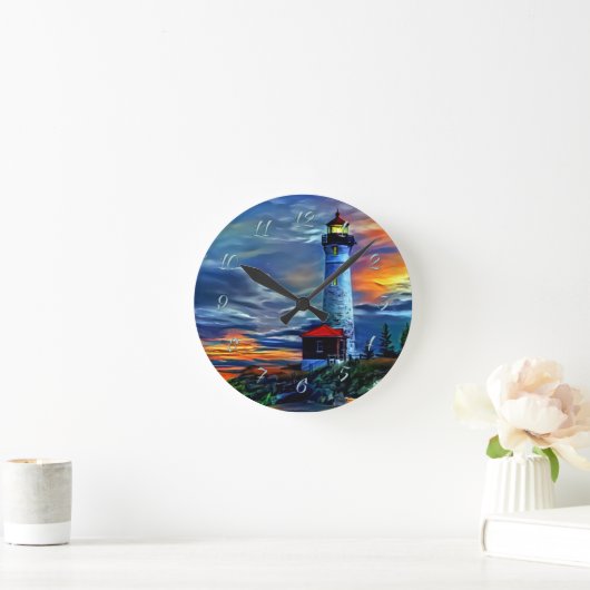 Leuchtturm Sunset Runde Wanduhr (Zuhause)