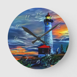 Leuchtturm Sunset Runde Wanduhr