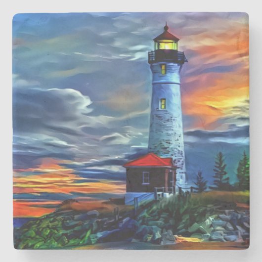 Leuchtturm Sunset Steinuntersetzer (Vorderseite)