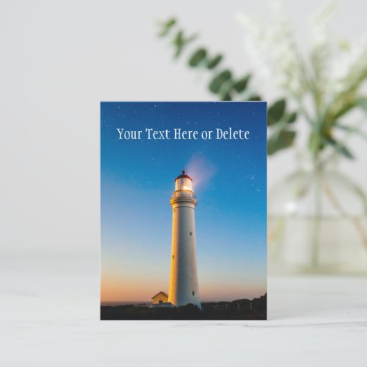 Leuchtturm Sunset Under Starry Blue Twilight Sky Postkarte (Stehend Vorderseite)