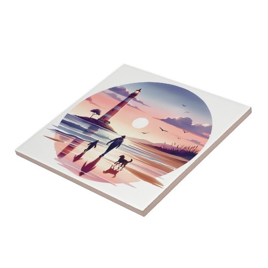 Leuchtturm Sunset Walk Coastal Szene Fliese (Seite)