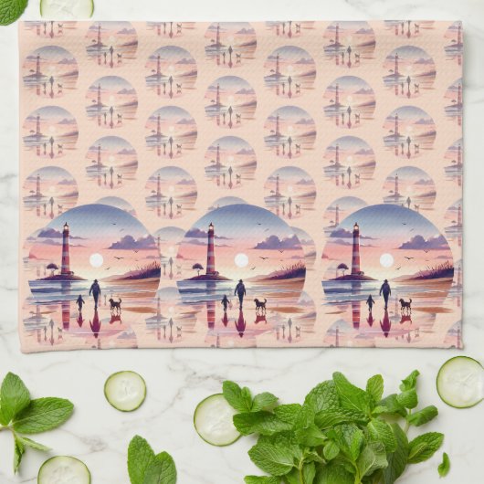 Leuchtturm Sunset Walk Coastal Szene Geschirrtuch (Gefaltet)