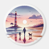 Leuchtturm Sunset Walk Coastal Szene Magnet (Vorne)