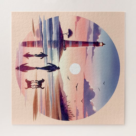 Leuchtturm Sunset Walk Coastal Szene Puzzle (Horizontal)