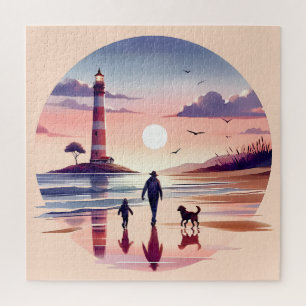 Leuchtturm Sunset Walk Coastal Szene Puzzle