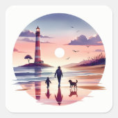 Leuchtturm Sunset Walk Coastal Szene Quadratischer Aufkleber (Vorderseite)