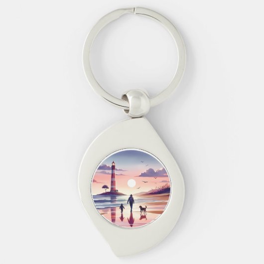 Leuchtturm Sunset Walk Coastal Szene Schlüsselanhänger (Vorderseite)