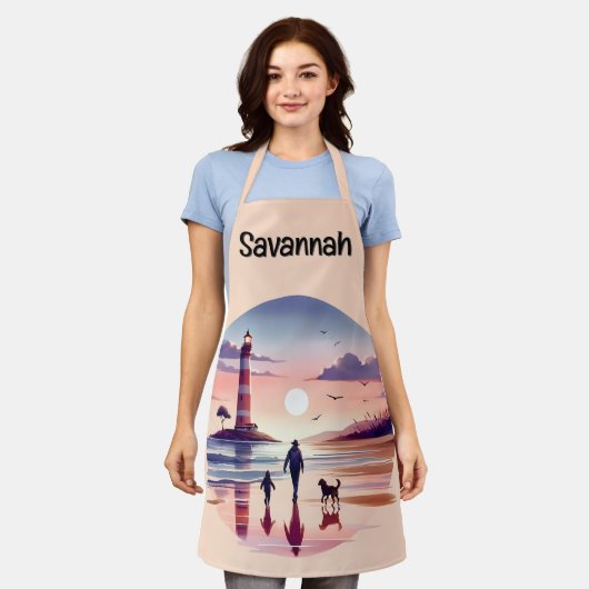 Leuchtturm Sunset Walk Coastal Szene Schürze (Getragen)