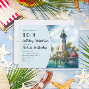Leuchtturm Tropical Palm Trees 100. Geburtstag Einladung