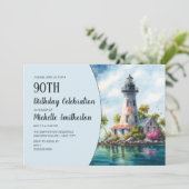 Leuchtturm Tropical Palm Trees 90. Geburtstag Einladung (Stehend Vorderseite)