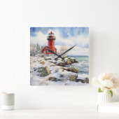 Leuchtturm-Uhr Quadratische Wanduhr (Zuhause)