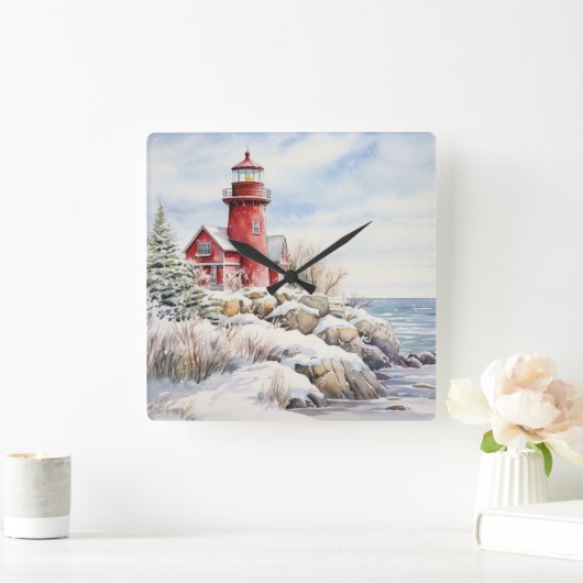 Leuchtturm-Uhr Quadratische Wanduhr (Zuhause)