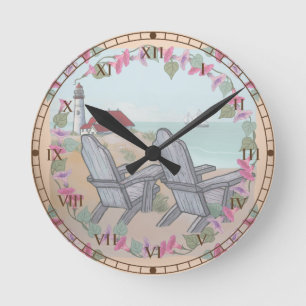 Leuchtturm-Uhr Strandstühle Runde Wanduhr