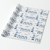 Leuchtturm und Beach Hütte Blue White Nautical Geschenkpapier (Ungerollt)