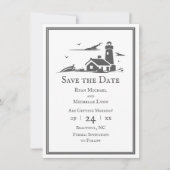 Leuchtturm und Boot Nautical Sea Beach Hochzeit Save The Date (Vorderseite)