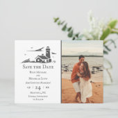 Leuchtturm und Boot Nautical Sea Beach Hochzeit Save The Date (Stehend Vorderseite)