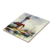 Leuchtturm und Boote Wasserfarben Kunst, Dichtung  Fliese (Seite)